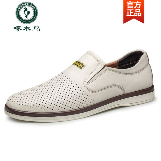 
Woodpecker 2025 new men's fashionable casual and versatile and convenient footwear all-season leather shoes for summer breathable punched leather shoes 9912 meters white 38 standard code