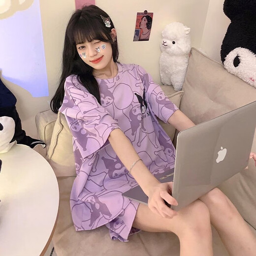 Jingpufei summer short-sleeved cartoon sweet large-size women's pajamas can be worn outside home clothes suit Guangzhou Thirteen 686 gray cat 190 3XL code [recommended 150-172Jin [Jin equals 0.5 kg]]