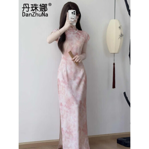 丹珠娜（DanZhuNa）新中式连衣裙女装2025夏季新款气质改良国风少女旗袍改良裙子夏天 9710粉色旗袍（无饰品） L