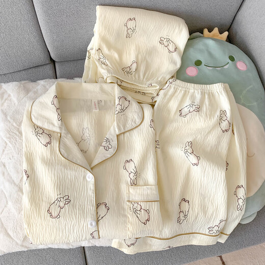 Catman (MiiOW) Crayon Xiaoxin Summer Three-Piece Set Pajamas for Women Pure Cotton Short Sleeve Long Trousers Thin Ins Style Summer Cotton Yarn Home Clothing Yunduo Cotton-9906# Star Puppy Three-Piece Set XL Women [Suggested 115-140Jin [Jin equals 0.5 kg]]