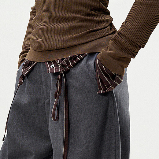 LESS [same style in the mall] 2025 summer new wool casual straight cutout pants for women 2P4E13660 011 carbon black L
