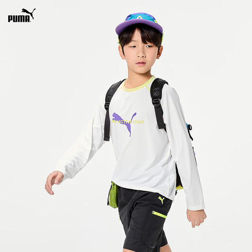 PUMA official authentic new children's summer long-sleeved T-shirt moisture-absorbent, quick-drying, breathable and comfortable, original white 10101 110
