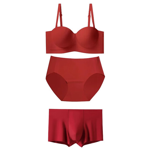 Miss Polly red wedding underwear underwear bride and groom couple suit men and girls small breasts gathered summer thin style beautiful back wine red women's suit + men's underwear + gift pack two M women's suit men's underwear 5XL recommended 200-230Jin Jin equals 0.5 kg