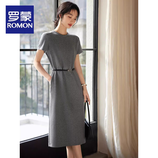 Romon Round coude robe à manches courtes pour les femmes en été nouvelle ceinture de ceinture minceur de trajet simple jupe de tempérament