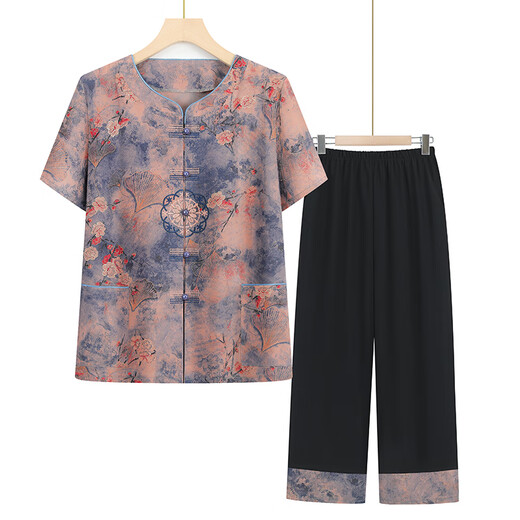 孜颜老年人女装夏装妈妈套装6到80岁中老年夏季新短袖两件套奶奶衣服 F6626绿色【套装】 3XL 【115-130斤】