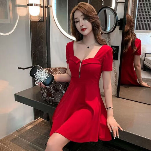 乐僖贝俫夜店连衣裙气质女神范收腰显瘦裙子 黑色 L 100-115