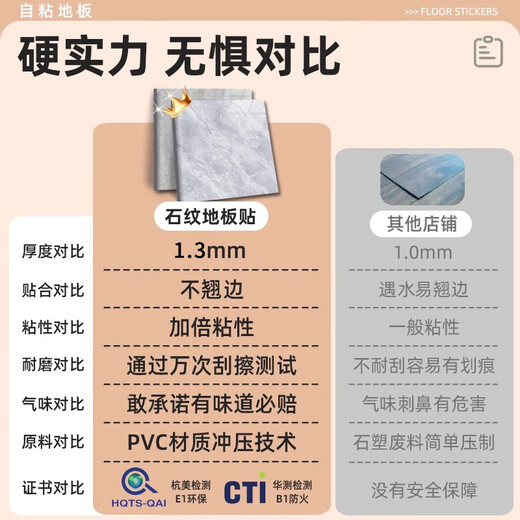 XMSJ60x60cm仿瓷砖纹地板贴自粘防水塑胶地板革水泥地直接铺加厚耐磨 灵岩逸彩 6191-1.3哑光 60cm*60cm14块5平方1.3mm厚