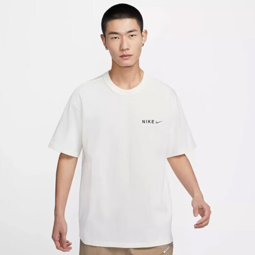 耐克（NIKE）纯棉印花短袖男士跑步上衣宽松半袖夏季新款运动T恤 帆白色/HF6172-133 纯棉透气  L 130-150斤