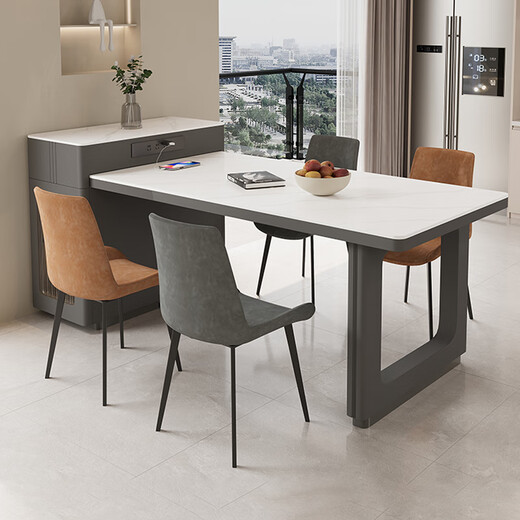 Broad Yunshan cream-style slate island dining table and tea table integrated retractable small-sized high-end home light luxury restaurant center guide island dining table fixed socket regular flat model 1.4 meters single island table