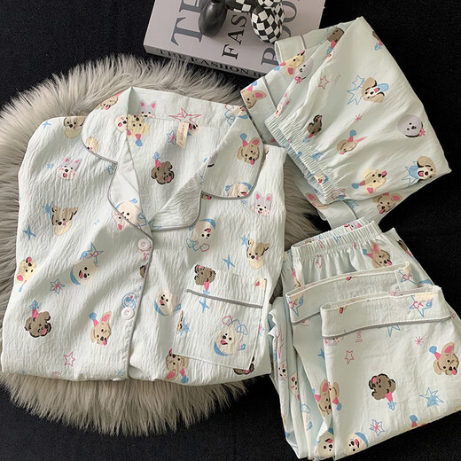 
Jingpufei cute puppy pajamas for women in summer cotton yarn three-piece home clothes Yunduo Cotton-J9901# Paradise puppy three-piece M [Suggestion 75-100Jin [Jin equals 0.5 kg]]