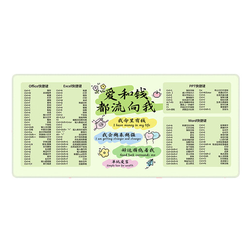 三色猫趣味文字鼠标垫办公快捷键大全简约护腕垫男女生电脑键盘 14101浪漫的年纪 60厘米x30厘米x2毫米