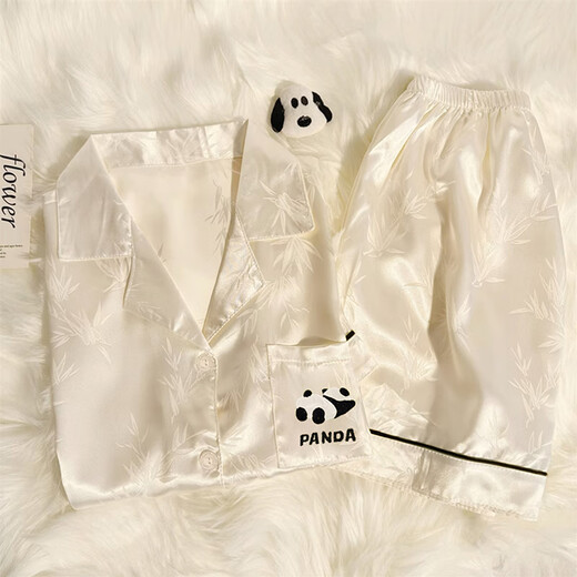 
Langsha high-end panda ice silk pajamas for women in summer thin short-sleeved 2025 new cardigan cute home clothing set YX-9227 polka dot 2XL [128-145Jin[Jin equals 0.5 kg]]