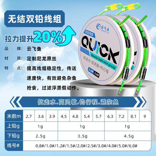 Yunfeiyu Double Lead Knotless Line Set Fishing Line Main Line Finished Product Resistant to Water Leakage Highly Sensitive Black Pit Big Thing Fishing Line Set Fishing Gear 5.4 Meters Knotless Double Lead Style 4 Rolls Easier to Hit Fish No. 0.8