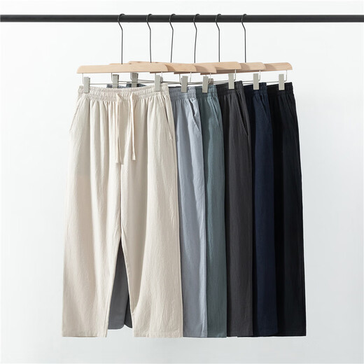 Coton aclosmil et pantalon décontracté en lin pour hommes, pieds attachés de grande taille, pantalon recadré, pantalon large en lin lâche en été, pantalon harem de style chinois, hommes, k800 kaki m
