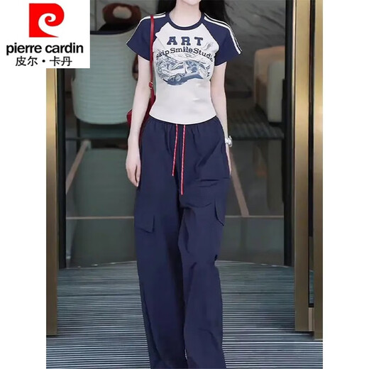 
Pierre cardin European summer short-sleeved sports suit for women 25 years new fashionable and fashionable work clothes wide-leg pants two-piece set to make them look slimming picture color two-piece set M (100-110Jin [Jin equals 0.5 kg])