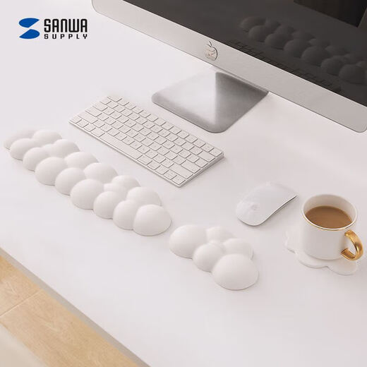 Shanye Yunduo Repose-Poignet pour Clavier, Ensemble d'oreillers pour Mains de Souris en Trois pièces pour Filles, avec Dessous de Verre, Fond antidérapant, Lavable, Mousse à mémoire de Forme, Cuir PU, Blanc Perle