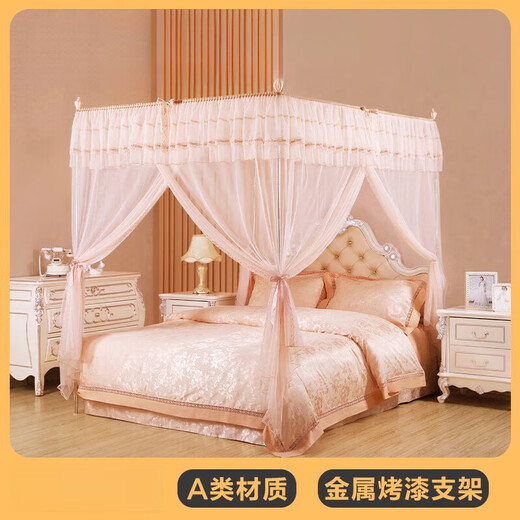 
Shantoulin Village Palace Mosquito Net Home 2024 New Bedroom Summer Three-Open Door Curtain Thickened Floor-Floor Mosquito Net Wedding Room Pattern Point 9903 Jade Color [Upgraded Paint Bracket] 1.2m (4 feet) Bed
