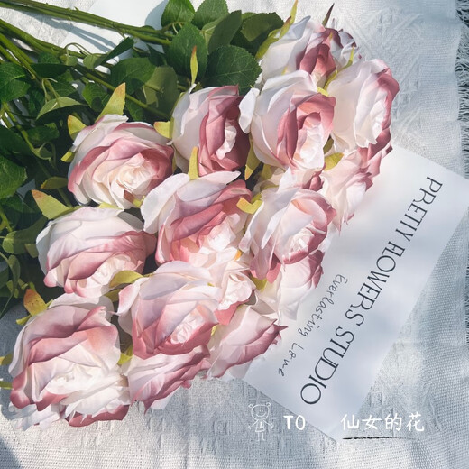 Li Qiuke Ins Fake Roses Simulierte Bouquet -Ornamente Blumenarrangement und Foto Hochwertiges DIY -Geschenk gebrochene Eisblau -Wohnzimmer Dekoration Blumen gebrochen Eisblau [6663% Fairy Choice - 9 Stücke]