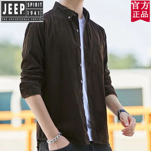 Jeep (Jeep) Marca de alta gama oficial Spring and Autumn Men's Algoder Canawer Camiseta de manga larga casual Retro Strip Volea