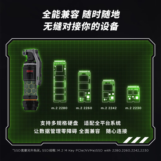联想（Lenovo）拯救者战术硬盘盒 手雷造型  M.2 NVMe固态移动硬盘盒 文创/礼品 蛟龙行动联名款