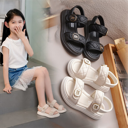S.SOFEA Summer Girls Sandals Fashion Princess Casual Shoes 2025 Velcro xd-653 Black 26 / Inner Length 16.2cm