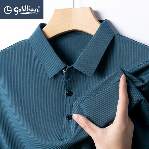 Gy Goldlion Polo de manga corta Polo de manga corta Summer Top Lapel Top Camiseta de seda de hielo Marca de moda de secado rápido Marina informal 9196 4xl de tamaño único