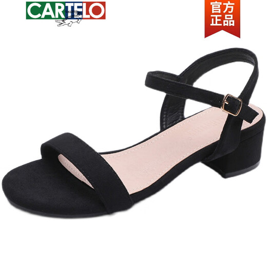 CARTELO Sandals for women 2025 new summer versatile mid-heel thick heels one-length high heels women's outer wear skirt black heel height 4 cm-698-4 40
