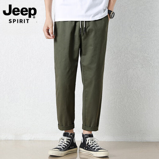 
JEEP SPIRIT2025 pure cotton casual pants for men's summer new loose straight harem pants versatile work nine-point trousers 9904 military green S (27 sizes) weight 85-100 Jin [Jin equals 0.5 kg]