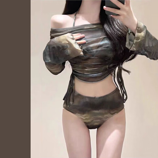 Jin Jin is equal to 0.5 kg. Mu bikini swimsuit women's split long-sleeved four-piece sun protection swimsuit slimming belly-covering ins style hot spring swimsuit strapless bikini four-piece set 80-115 Jin Jin is equal to 0.5 kg