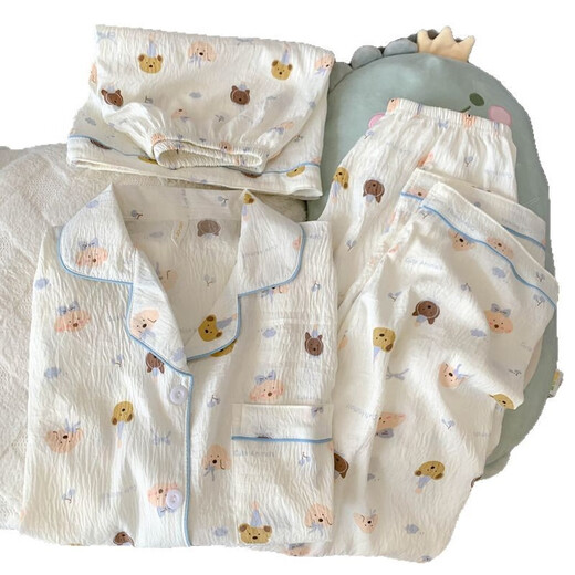
Jingpufei cute puppy pajamas for women in summer cotton yarn three-piece home clothes Yunduo Cotton-J9901# Paradise puppy three-piece M [Suggestion 75-100Jin [Jin equals 0.5 kg]]