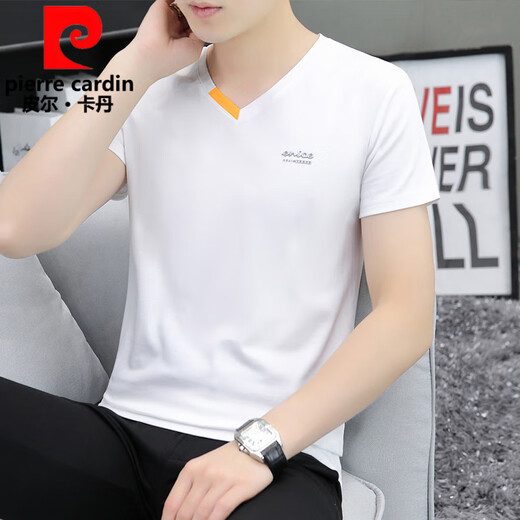 
Pierre cardin men's 2025 new V-neck youth short-sleeved T-shirt breathable slim thin summer casual versatile clothes half-sleeved QY691 light gray XL