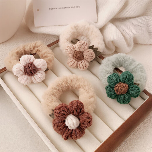 SAHANE Zuo Yusen small flower headband for girls cute plush thick hair band autumn and winter hair band sweet hair rubber band hair accessories flowers random 2 pieces
