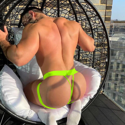 
Low waist men's thong breathable personality single thong U convex design sexy briefs black S