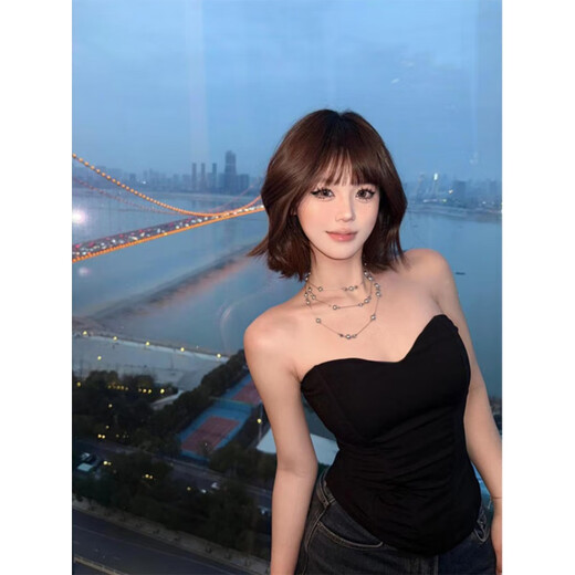 Chuangjingyi elige un top de tubo negro para el verano, top corto sin hombros adelgazante para chica caliente, negro S