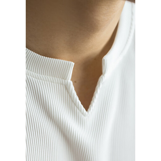 UBV pit texture henley collar white short-sleeved T-shirt for men 2025 spring and summer breathable elastic loose henley shirt ivory white 3XL (recommended 176-190Jin Jin equals 0.5 kg)