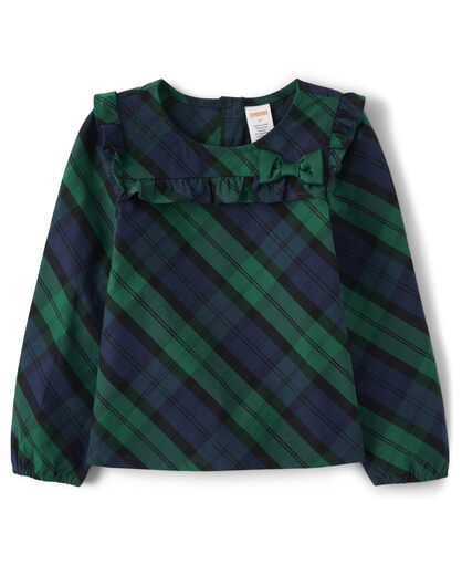 GYMBOReeGymboree Girls and Toddlers Long Sleeve Knit Top, Green Plaid Pleats, 8 Green Plaid Pleats 8