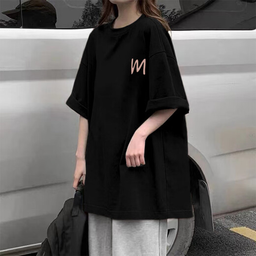 QIAOCAI [1048 Rückkaufsbilanz] 2025 Sommer Neues 100 kurzärmeliges T-Shirt für weibliche Studenten koreanischer koreanischer loser großer Frauenkleidungsdruck.