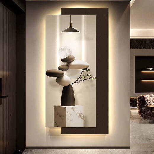Yonghuan Modern Light Luxus-Eingangsdekoration Gemälde Einfache LED-Lampe Hängende Malerei gegenüber Tür 2025 Neues Wandbild T12350 60*120 cm Plug-in Fernbedienung UV Feine Schnitzerei + Kristallporzellan