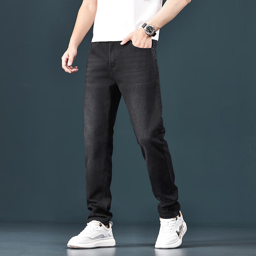 Canelin Kiskha Hong Kong Nani Grey Jeans Men's 2025 Summer Thin Slim Straight Casual Gray Stretch Pants 1048 Black Regular Size 34
