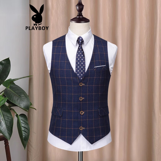 花花公子（PLAYBOY）夏季新款格子西装马甲男士韩版青年英伦休闲潮流修身坎肩西服背心 9926款001格子 S 165 适合95-105斤左右