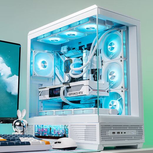 爱国者（aigo）星璨大岚屏显版+EV850白金电源机电套装 白色 ATX游戏电脑台式主机箱