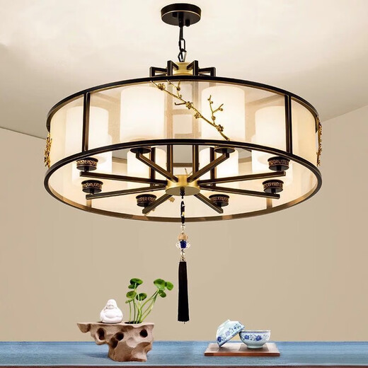 
OPPLE new Chinese chandelier living room lamp Chinese style simple and atmospheric home bedroom dining room tea room model room copper flower lamp chandelier 6636-8H round