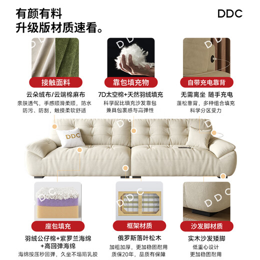 ddc大白布艺沙发奶油风云朵沙发直排3.0M 9224y-16