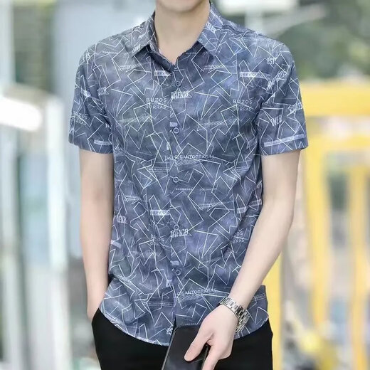 
Wanjun summer short-sleeved shirt for men's slim young and middle-aged printed casual new style 2025 shirt without ironing and anti-wrinkle trendy inch shirt ZJ-653 red 3XL 150-165Jin [Jin equals 0.5 kg]