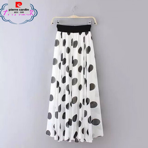 Pierre Cardin [1416 personnes collectionne] Summer New Style Jupe en mousseline de mousseline mi-longueur grande polka à moitié-corps Mopping Long Jirt Beach Black S