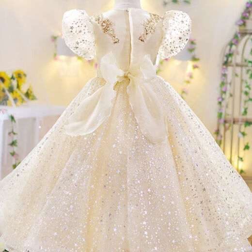 Yuanyouling 7611 girls' dress summer dress 2024 summer dress princess dress fashionable performance dress wedding gift champagne color 829 long style match 110