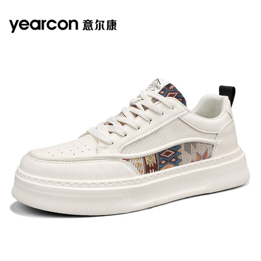 意尔康男鞋休闲板鞋简约风舒适透气不磨脚软底增高不累脚小白鞋运动鞋子 米白/黑4885 42