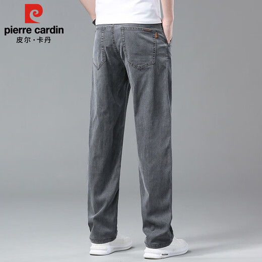 皮尔卡丹（pierre cardin）牛仔裤男春夏季薄款冰丝直筒裤子男士宽松休闲裤男装 烟灰色 32