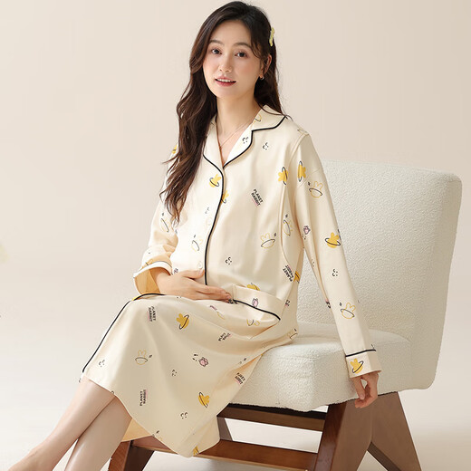 帕兰朵产后月子服待产睡裙睡衣夏季哺乳孕妇喂奶产妇妈妈春秋季大码长袖 AM-11932 2XL