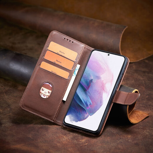 Shiqifan is suitable for Samsung A05 mobile phone case, clamshell protective cover, wallet type card holder, anti-fall, wear-resistant, front and rear all-inclusive leather case, brown + same style leather cord, Samsung A05